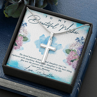 The Bond Between Mother And Daughter Cant Be Replaced Artisan Crafted Cross Necklace - Mother Daughter Gift Necklace