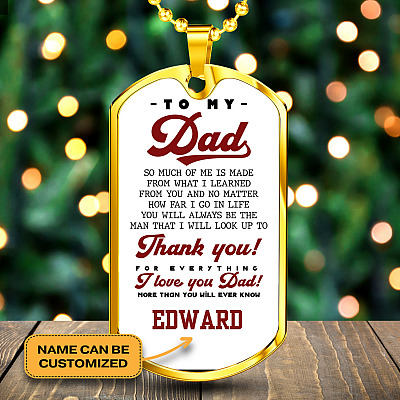 Alternative view of Personalized To My Dad Thank You For Everything Dog Tag Pendant Necklace - I Love You Dad Necklace