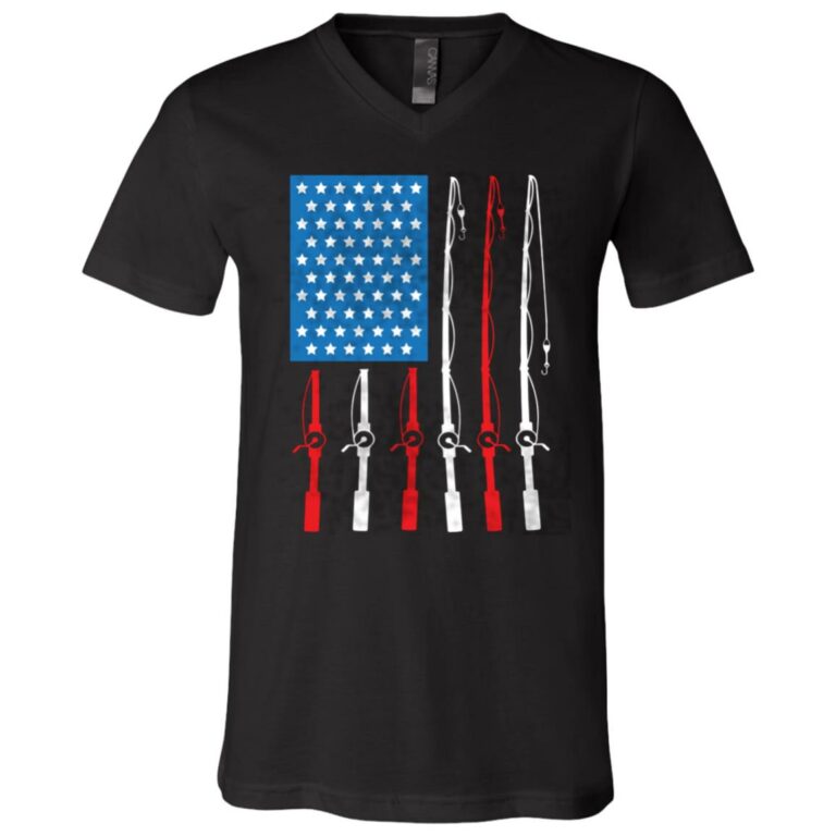 fishing t, Black, V-Neck T-Shirt