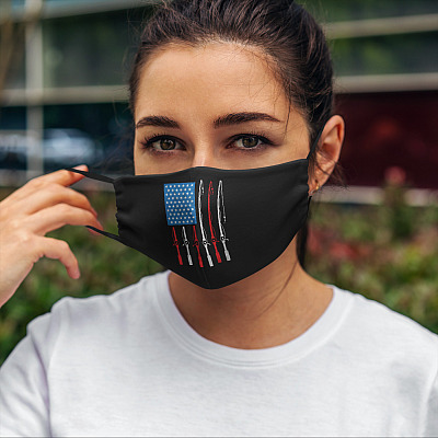 Alternative view of Father's Day Fishing Gifts Fishing Rod American Flag Washable Reusable Face Mask - Fishing Dad Mask