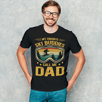 Alternative view of My Favorite Ski Buddies Call Me Dad Vintage Retro T-Shirt - Funny Dad Gifts From Ice Skier