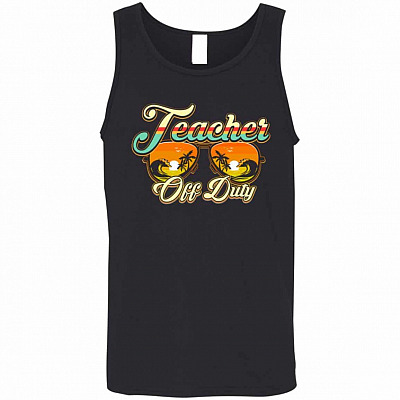 Teacher Off Duty Sunglasses Beach Sunset Cotton Tank Top Tee-Ladies Racerback Tank-Summer Teacher Tank Top