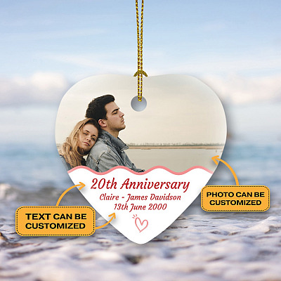 Personalized Photo Anniversary Decorative Christmas Ornament - Holiday Decoration Gift Flat Heart Ornament