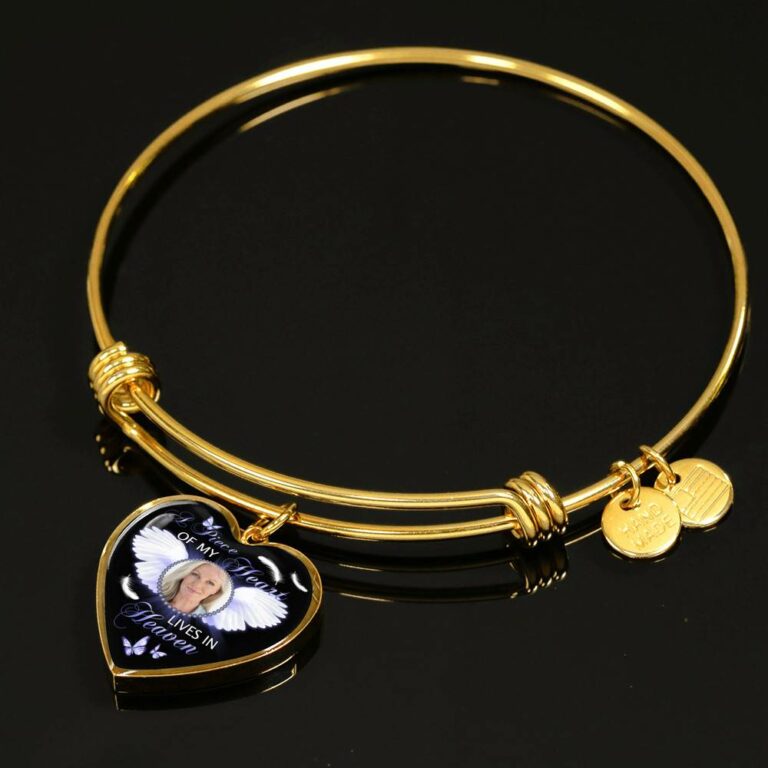 Personalized Custom Photo A Piece Of My Heart Lives In Heaven Memorial Heart Pendant Necklace - Bangle