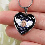 Personalized Custom Photo A Piece Of My Heart Lives In Heaven Memorial Heart Pendant Necklace - Bangle