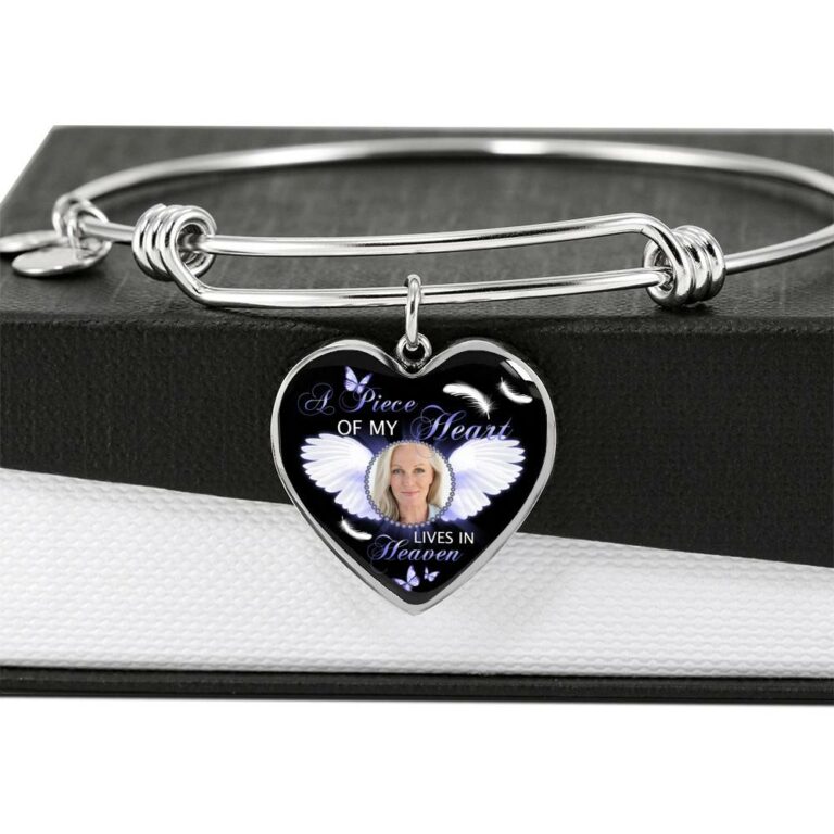 Personalized Custom Photo A Piece Of My Heart Lives In Heaven Memorial Heart Pendant Necklace - Bangle