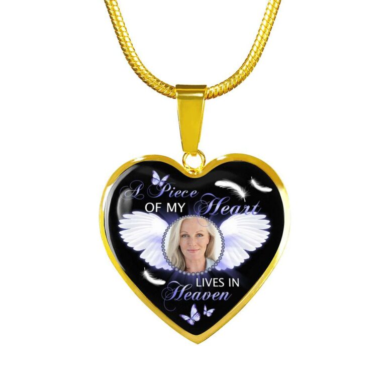 Personalized Custom Photo A Piece Of My Heart Lives In Heaven Memorial Heart Pendant Necklace - Bangle