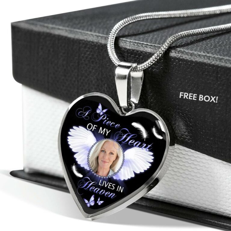 Personalized Custom Photo A Piece Of My Heart Lives In Heaven Memorial Heart Pendant Necklace - Bangle