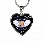 Personalized Custom Photo A Piece Of My Heart Lives In Heaven Memorial Heart Pendant Necklace - Bangle