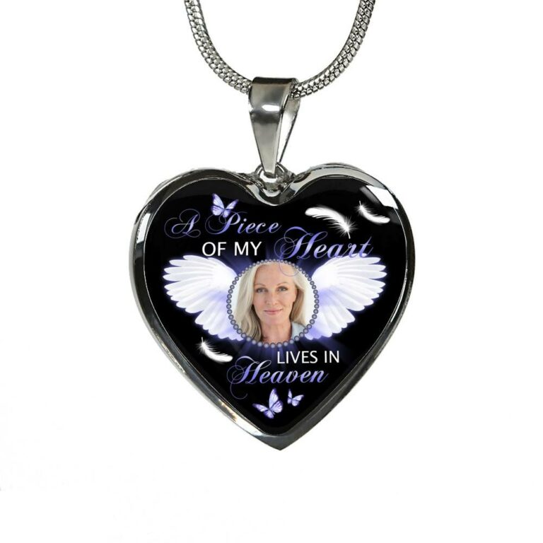 Personalized Custom Photo A Piece Of My Heart Lives In Heaven Memorial Heart Pendant Necklace - Bangle