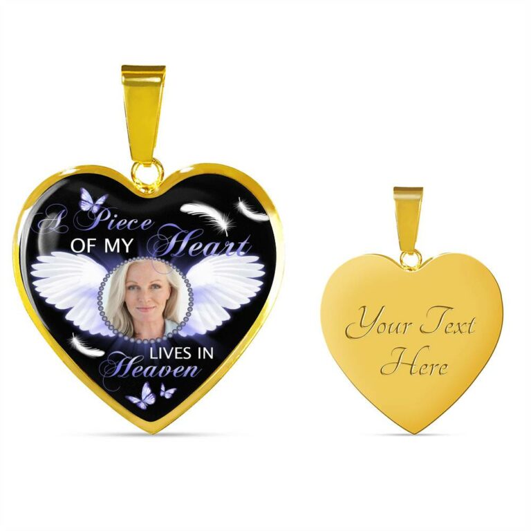 Personalized Custom Photo A Piece Of My Heart Lives In Heaven Memorial Heart Pendant Necklace - Bangle