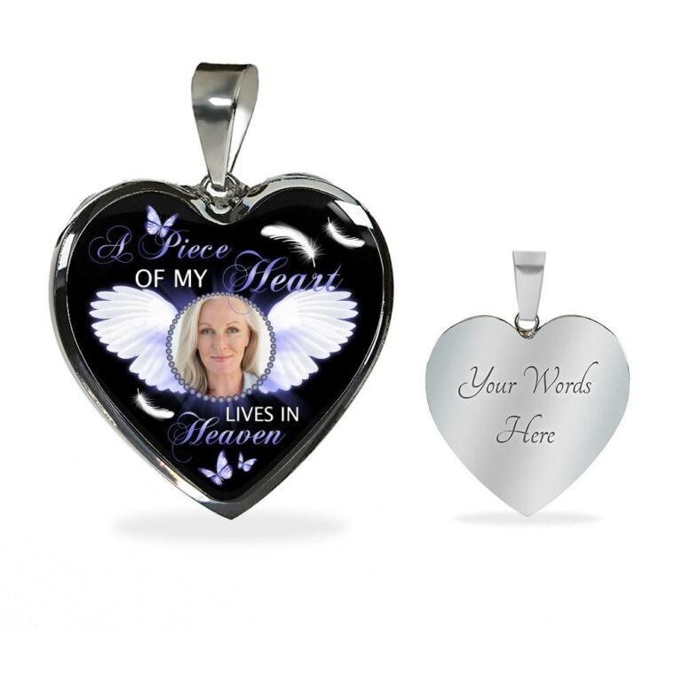 Personalized Custom Photo A Piece Of My Heart Lives In Heaven Memorial Heart Pendant Necklace - Bangle