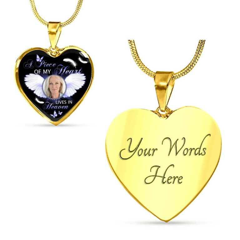 Personalized Custom Photo A Piece Of My Heart Lives In Heaven Memorial Heart Pendant Necklace - Bangle