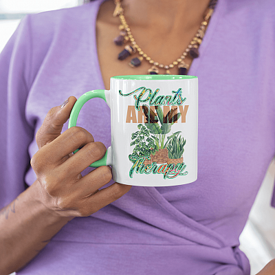 Alternative view of Plants Are My Therapy Accent Coffee Mug - Funny Plant Lover Mug