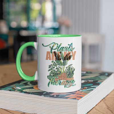 Plants Are My Therapy Accent Coffee Mug - Funny Plant Lover Mug