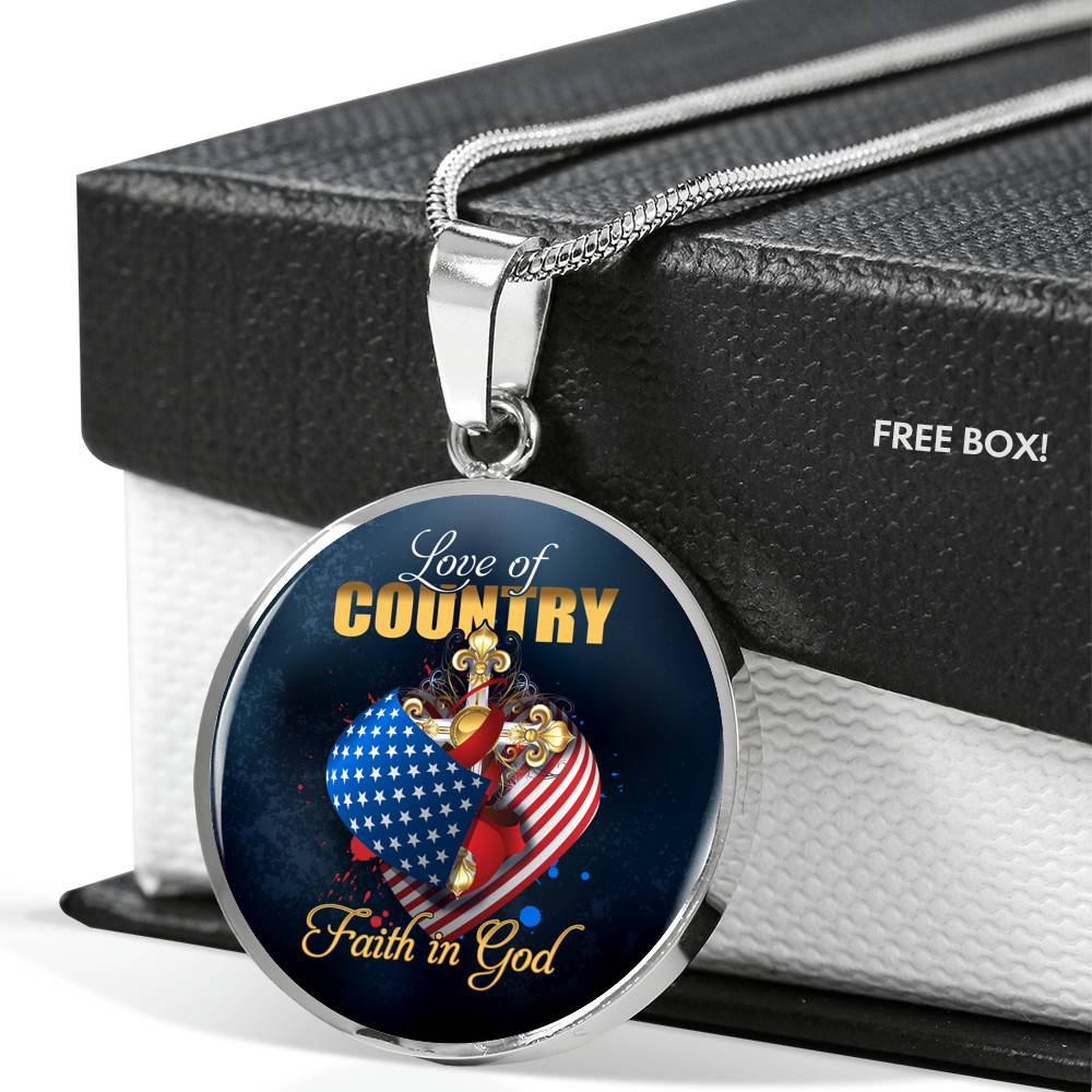 Christian Love of Country Faith in God Patriotic Heart Cross American Flag Circle Pendant Necklace Christian Love of Country Faith in God Patriotic Heart Cross American Flag Circle Pendant Necklace
