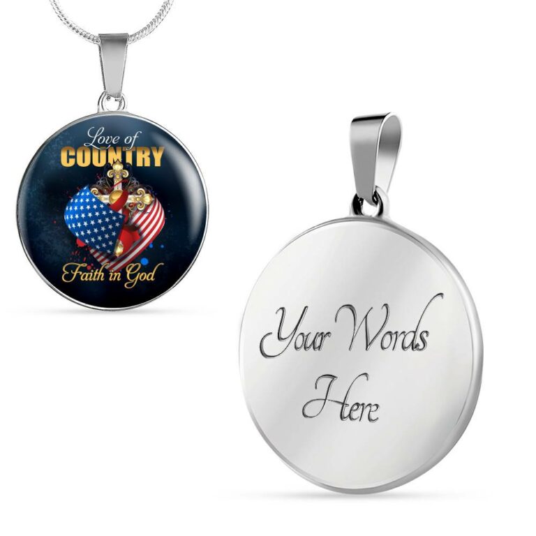 Christian Love of Country Faith in God Patriotic Heart Cross American Flag Circle Pendant Necklace