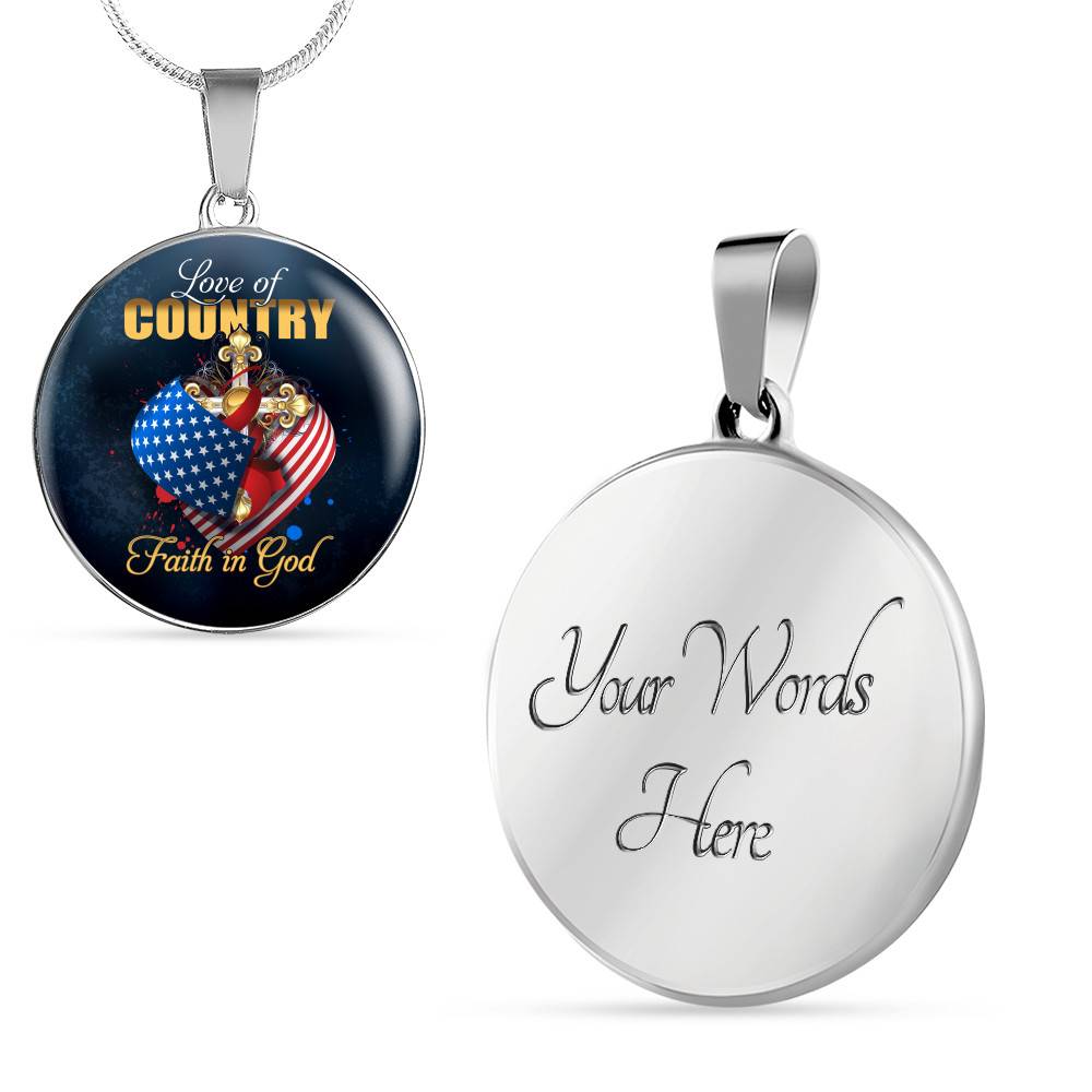 Christian Love of Country Faith in God Patriotic Heart Cross American Flag Circle Pendant Necklace Christian Love of Country Faith in God Patriotic Heart Cross American Flag Circle Pendant Necklace