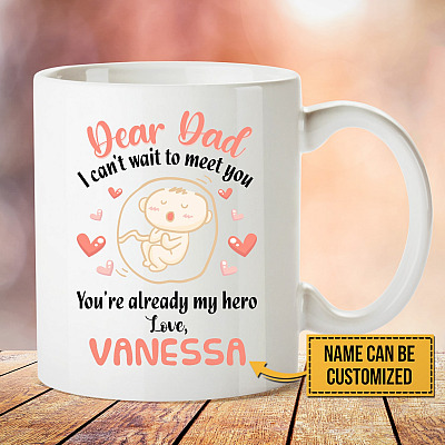 Personalized Dear Dad I Can't Wait To Meet You Coffee Mug - Travel Bottle - Gift From Baby Bump