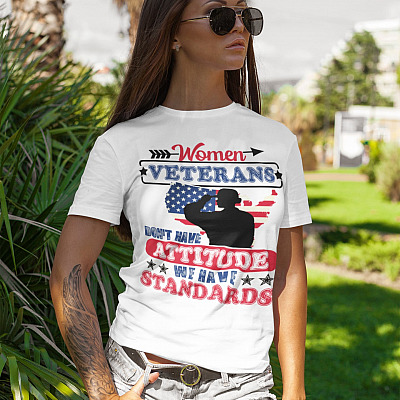 Alternative view of Women Veterans Don't Have Attitude We Have Standards T-Shirt - V-Neck - Women Veteran Gifts