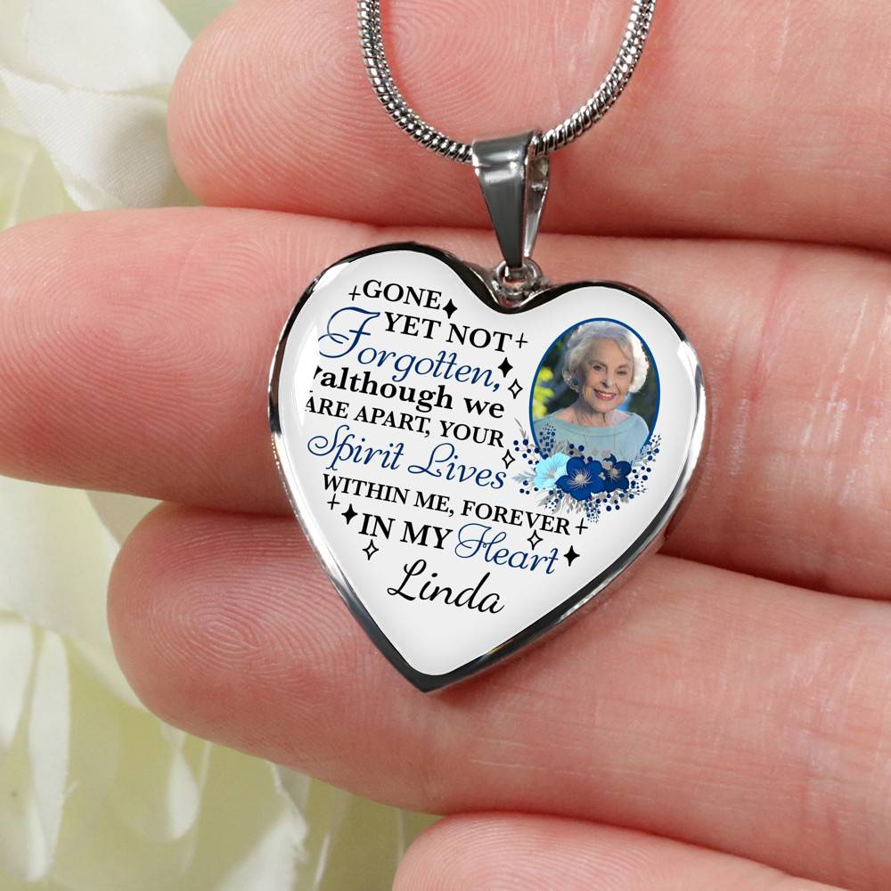 Personalized Photo Gone yet Not Forgotten Although We Are Apart Heart Pendant Necklace