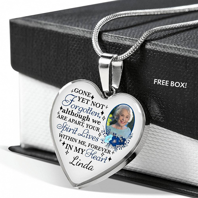 Personalized Photo Gone yet Not Forgotten Although We Are Apart Heart Pendant Necklace