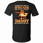 Behind Every Softball Daddy Shirt, Black, V-Neck T-Shirt