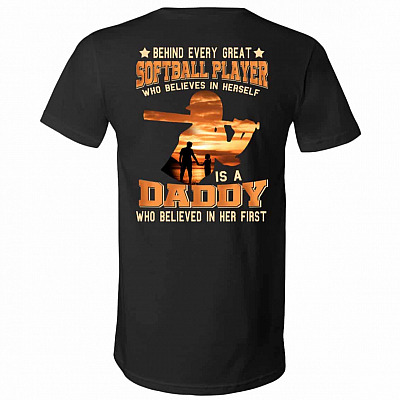 Behind Every Softball Daddy Shirt, Black, V-Neck T-Shirt