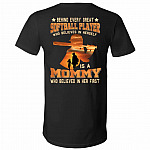 Behind ESoftball Player Mommy Shirt, Black, V-Neck T-Shirt