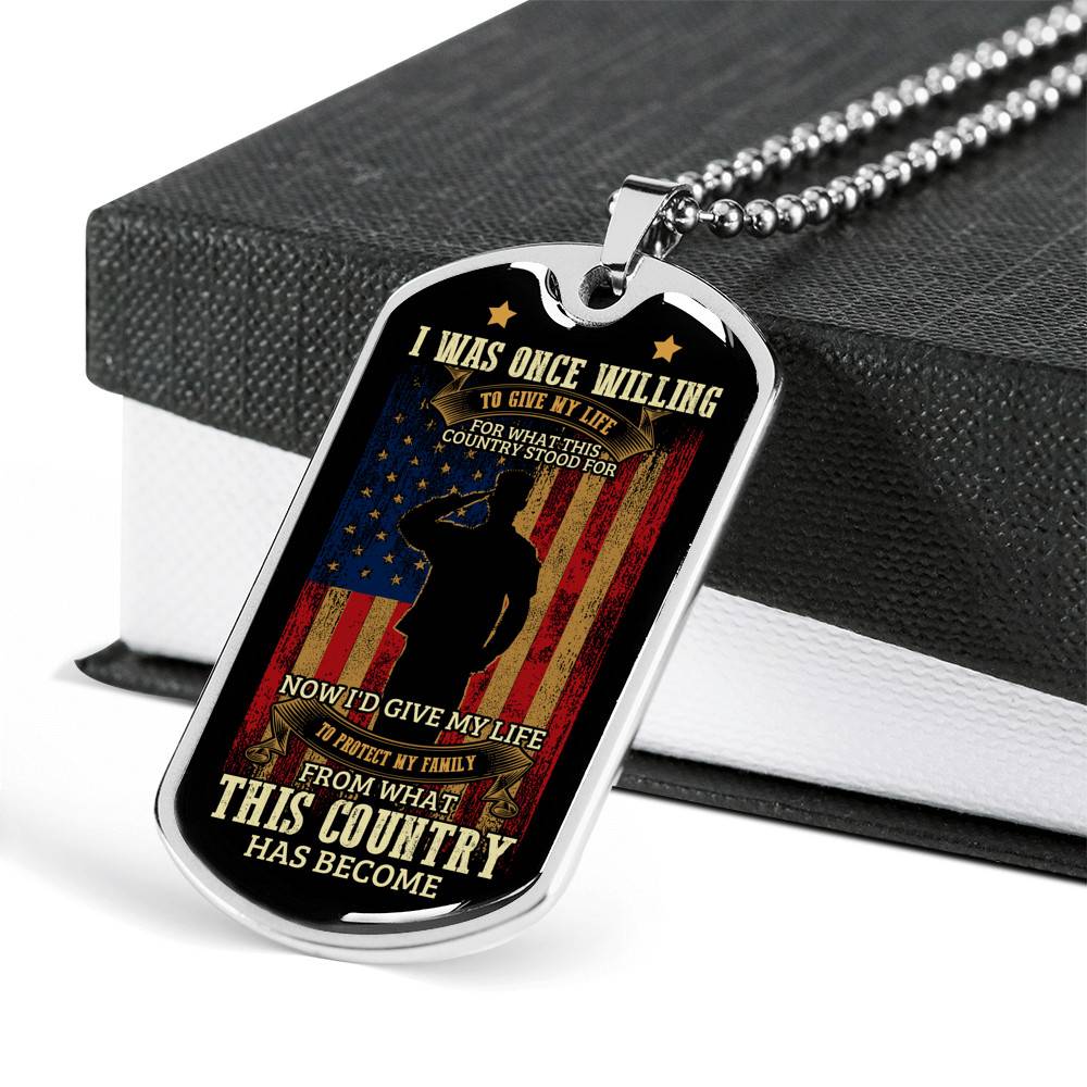 Father's Day Gifts for Veterans I Was Once Willing to Give My Life Dog Tag Pendant Necklace Father's Day Gifts for Veterans I Was Once Willing to Give My Life Dog Tag Pendant Necklace