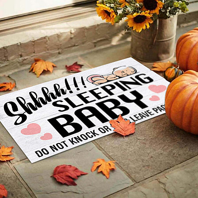 Alternative view of Shhhh Sleeping Baby Do Not Knock Or Ring Leave Packages Funny Indoor Outdoor Decorative Doormat