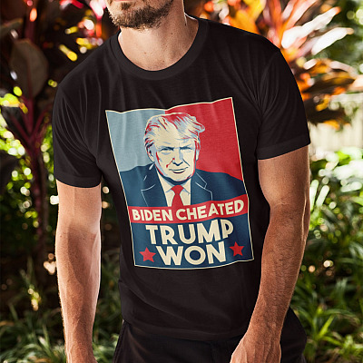 Alternative view of Biden Cheated Trump Won T-shirt - Trump Won Save America Shirt - Support Trump Shirt