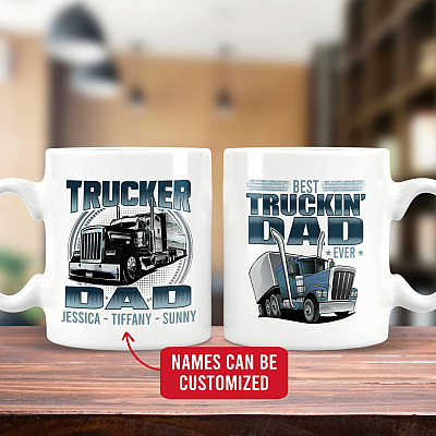 Personalized Best Truckin' Dad Ever Coffee Mug - Beer Stein - Water Bottle - Color Changing Mug
