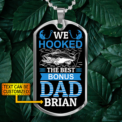 Alternative view of Personalized We Hooked The Best Bonus Dad Dog Tag Pendant Necklace - Bonus Dad Dog Tags