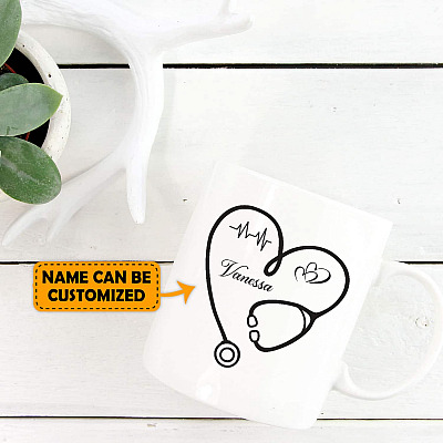 Alternative view of Personalized Stethoscope Heart Name Ceramic Coffee Mug - Water Bottle - Beer Stein - Stethoscope Nurse Dr Mug
