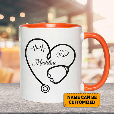 Personalized Stethoscope Heart Name Accent Coffee Mug - Stethoscope Nurse Dr Mug