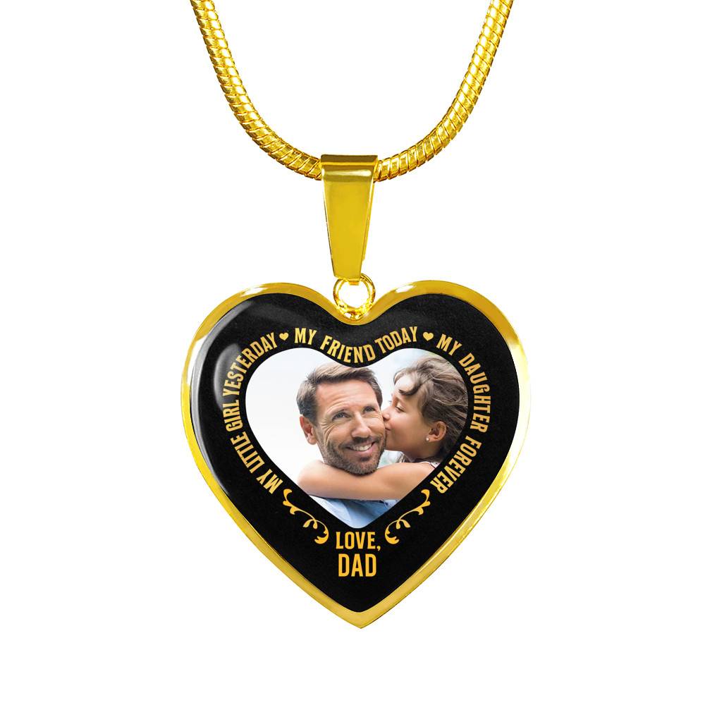 Personalized Photo My Little Girl Yesterday My Friend Today My Daughter Forever Heart Pendant Necklace