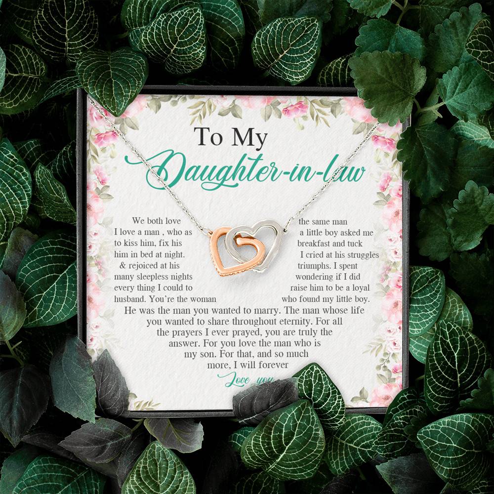 From Mother in Law to My Daughter in Law We Both Love the Same Man Interlocking Hearts Pendant Necklace From Mother in Law to My Daughter in Law We Both Love the Same Man Interlocking Hearts Pendant Necklace