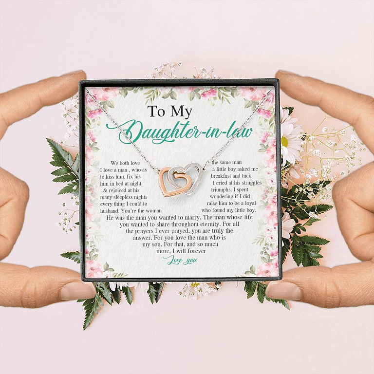 From Mother in Law to My Daughter in Law We Both Love the Same Man Interlocking Hearts Pendant Necklace