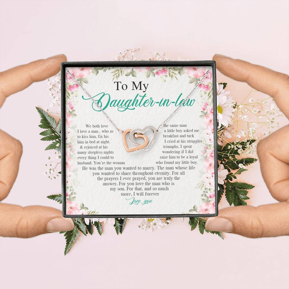 From Mother in Law to My Daughter in Law We Both Love the Same Man Interlocking Hearts Pendant Necklace From Mother in Law to My Daughter in Law We Both Love the Same Man Interlocking Hearts Pendant Necklace