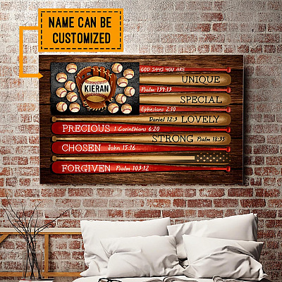Personalized God Says You Are Unique Special Lovely Baseball Framed Canvas - Unframed Poster