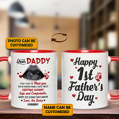 Alternative view of Personalized Photo Dear Daddy I Can't Wait To Meet You Happy 1st Father's Day 2 Sides Printed Accent Coffee Mug