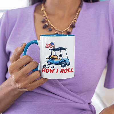 Alternative view of This is How I Roll Golf Cart Patriotic Accent Mug