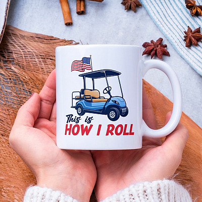 This is How I Roll Golf Cart Patriotic Ceramic Coffee Mug - Beer Stein - Water Bottle - Color Changing Mug