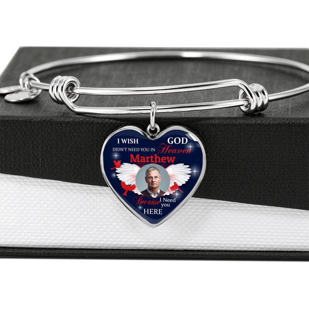 Custom Photo I Wish God Didn't Need You In Heaven I Need You Here Heart Pendant Necklace - Cardinal Memorial In Heaven Necklace