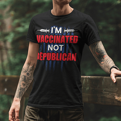 Alternative view of I'm Vaccinated Not Republican American Flag T-Shirt - Team Vaccine Team Science Shirt