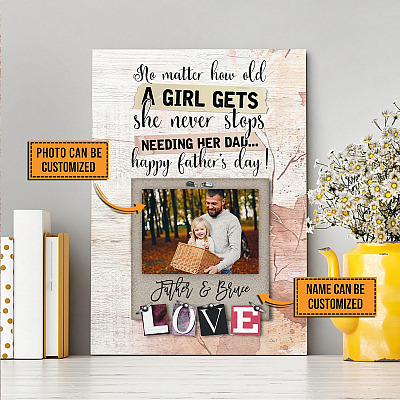Alternative view of Personalized Photo No Matter How Old A Girl Gets She Never Stops Needing Her Dad Framed Canvas Prints - Unframed Poster