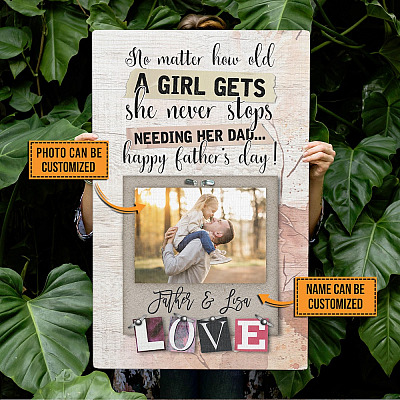 Personalized Photo No Matter How Old A Girl Gets She Never Stops Needing Her Dad Framed Canvas Prints - Unframed Poster