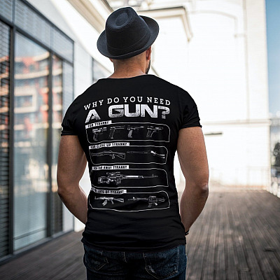 Alternative view of Why Do You Need A Gun For Tyranny For Close Up Tyranny For Far Away Tyranny Funny Gun Print on Back T-Shirt Only