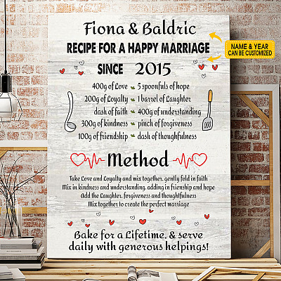 Personalized Recipe for A Happy Marriage Framed Canvas Prints - Unframed Poster - Home Decor Wall Art